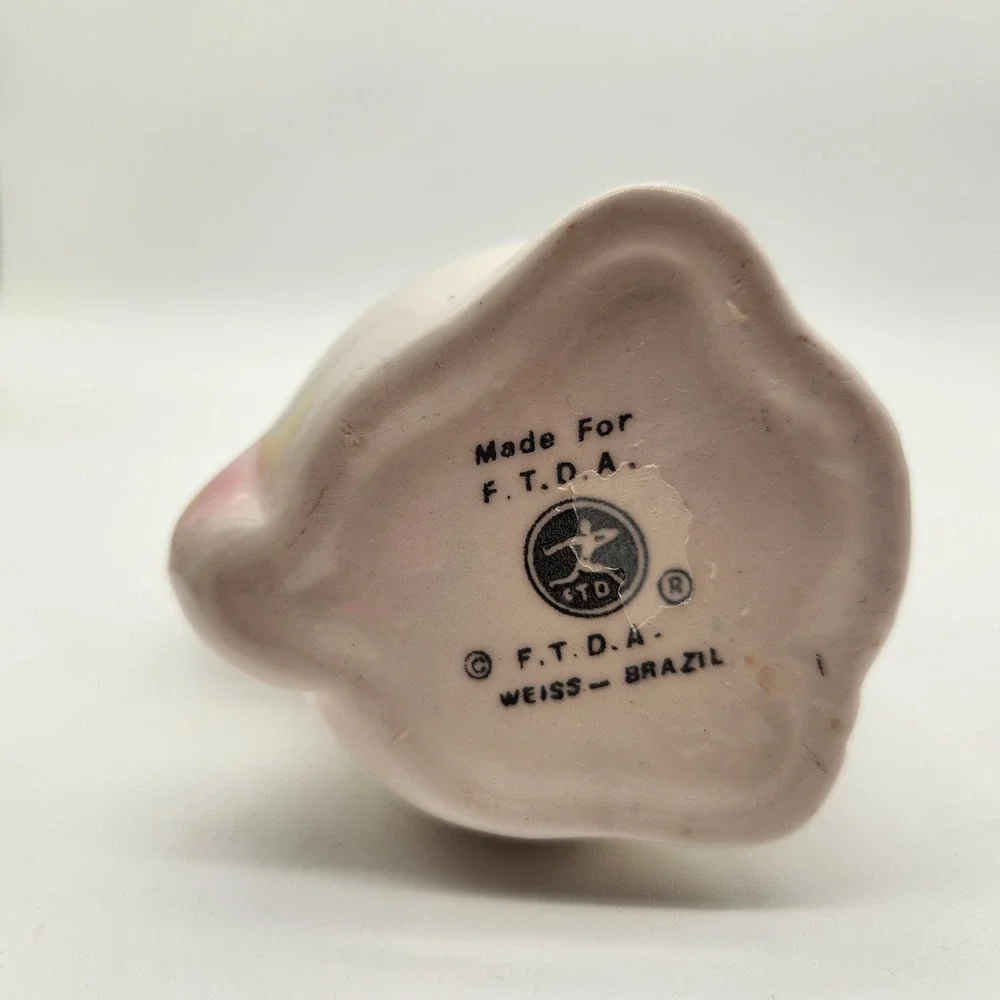 Vintage FTDA Weiss Brazil‎ Ceramic Bunny Rabbit Floral Bud Vase Easter Colorful